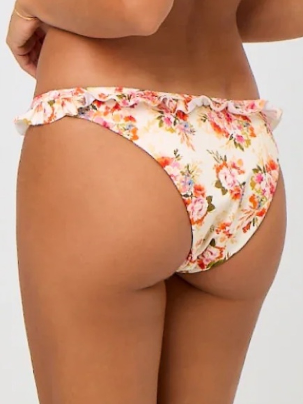 La Porte cheeky ruffle swim bottom peach floral low rise L NWT
